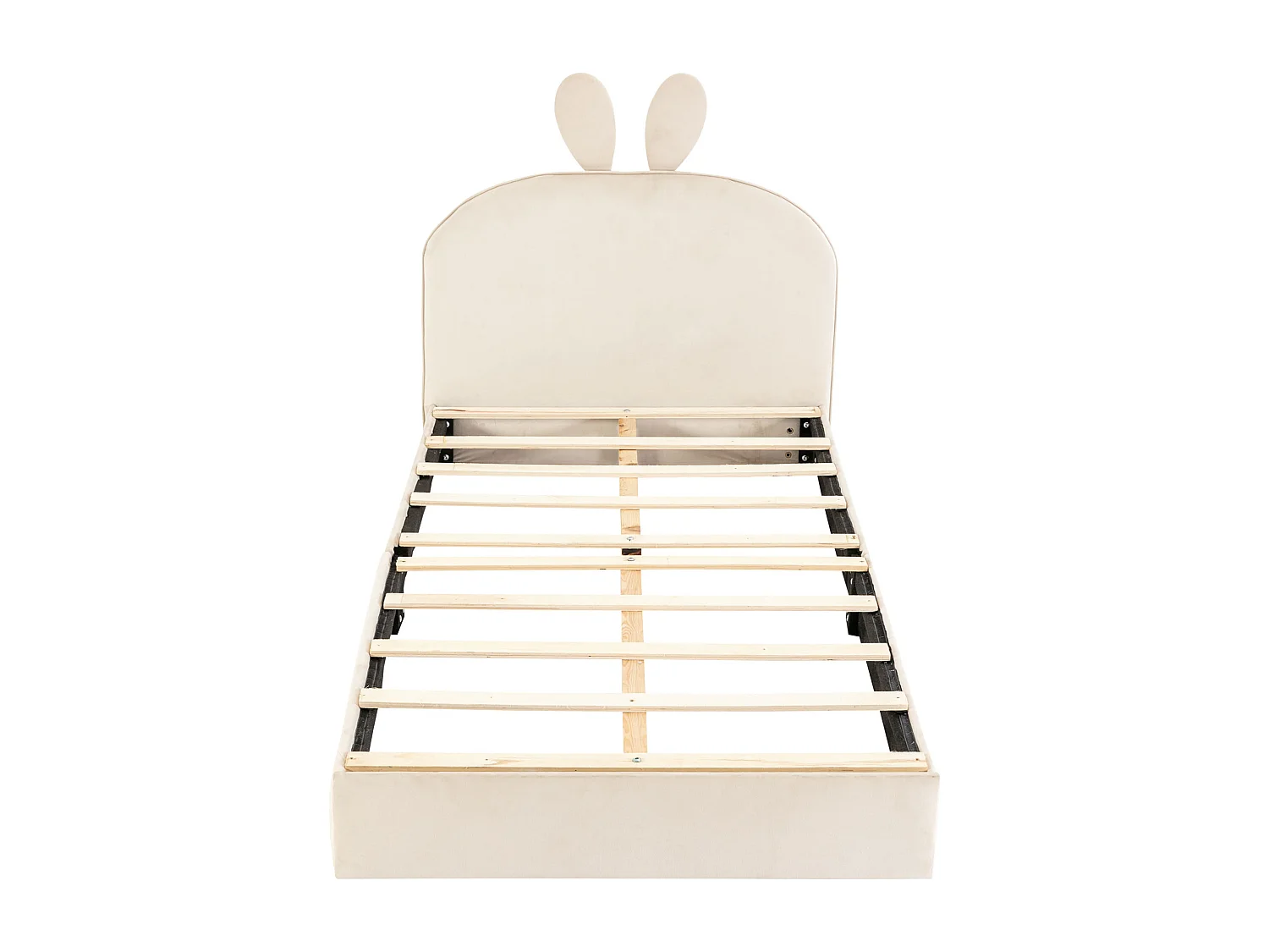 Lit avec tête de lit en forme de lapin, lit simple, velours beige, 90x200 cm (208x96x91 cm)