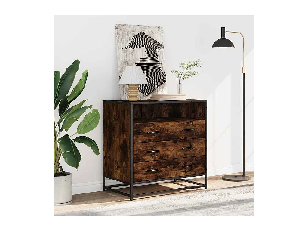 Commode chêne fumé 70x41x70 cm bois d'ingénierie