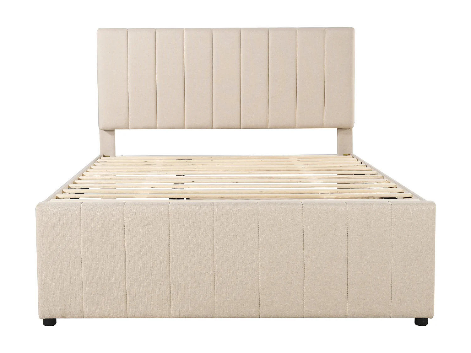 Lit enfant gigogne avec tiroirs intégrés, tête réglable, rembourrage lin beige, lit simple multifonction (204x140x118 cm)