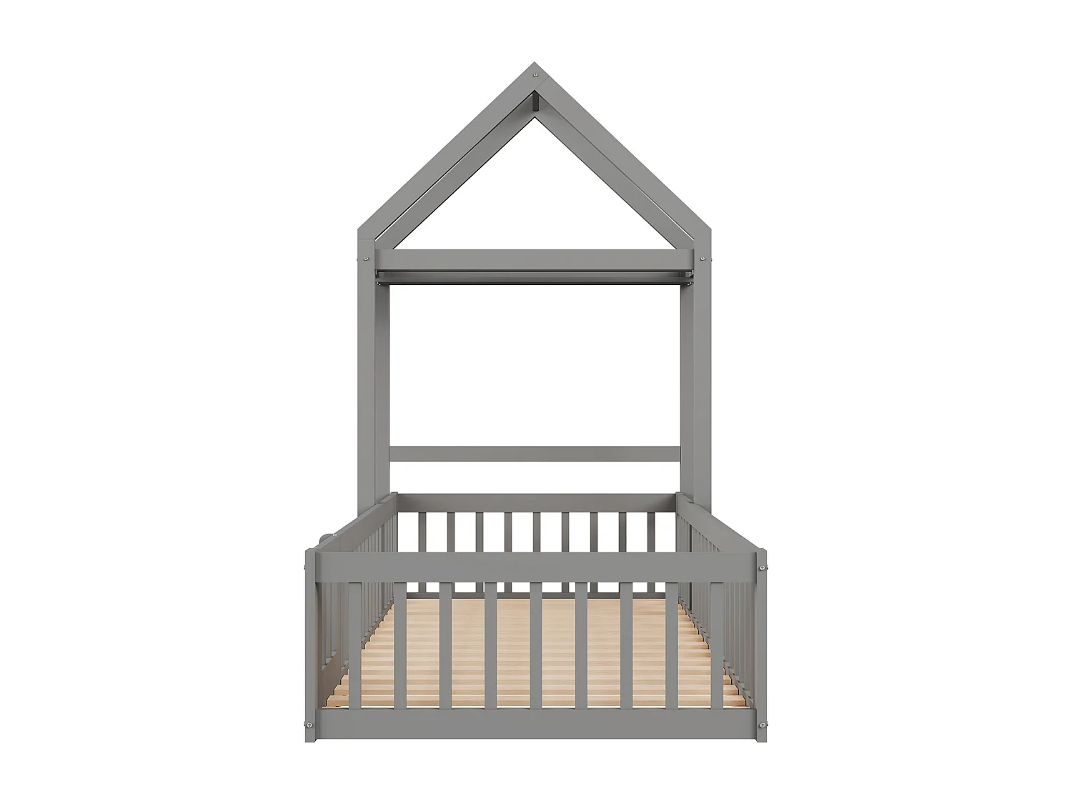 Lit enfant 90x200 cm en bois massif, avec rangement, protection complète, porte et sommier, gris (206.5x104x174 cm)