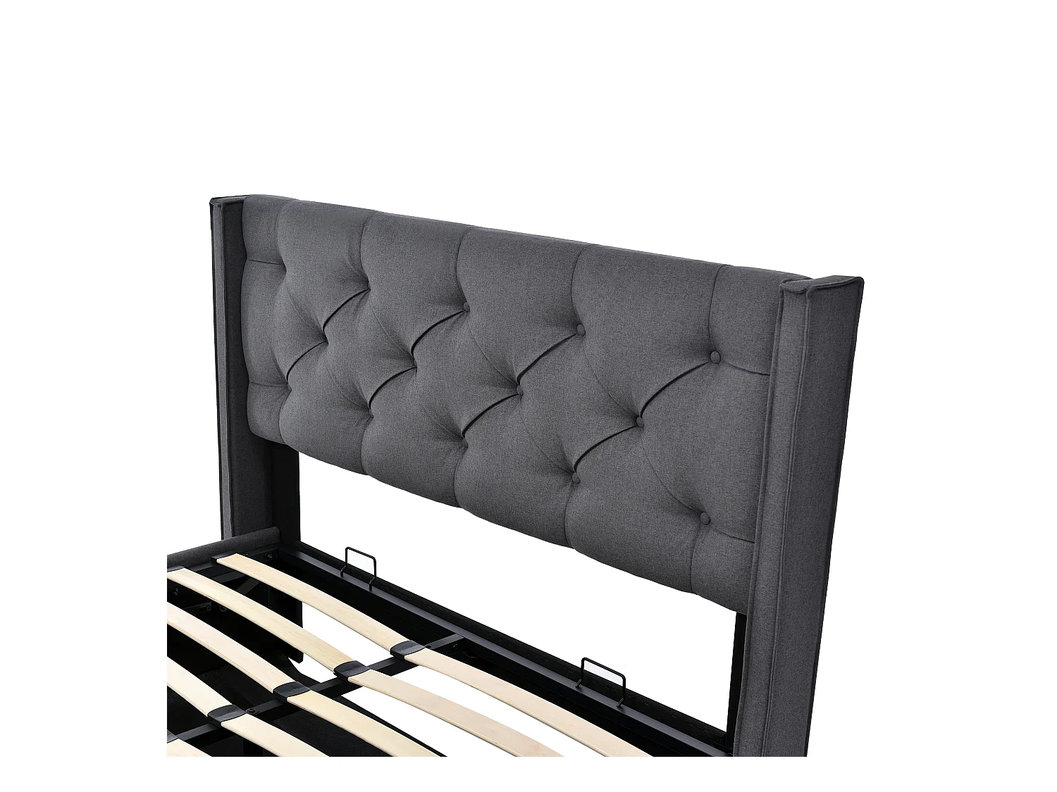 Lit double hydraulique avec rangement, cadre métal et coton, gris (140x200x110cm)