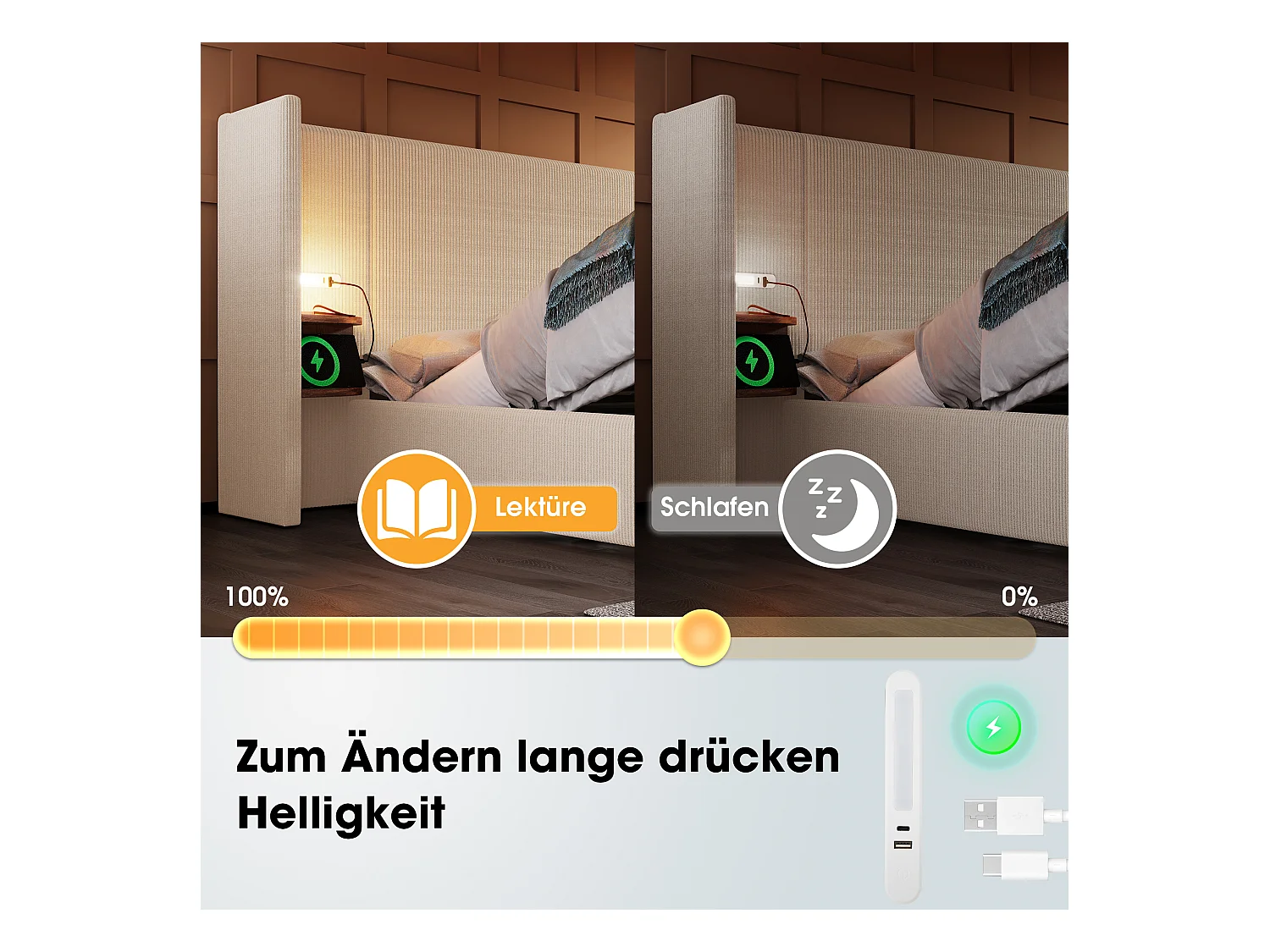 Lit double avec coffre hydraulique, tête de lit multifonction, corduroy beige-blanc, cadre métal et bois massif, avec lampe et ports USB (232x213x104cm)