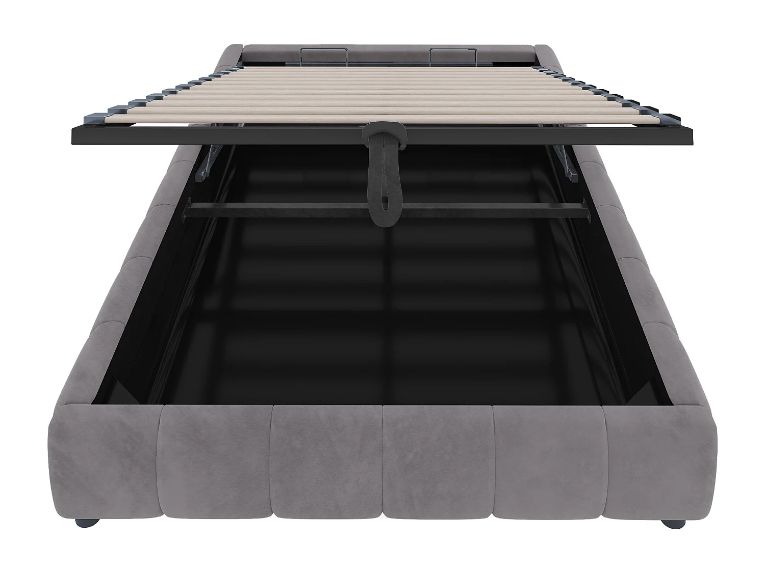 Lit avec rangement hydraulique 140x200 cm, sans tête de lit, avec LED intégrée, cadre flottant, gris (214.5x155x29.5 cm)