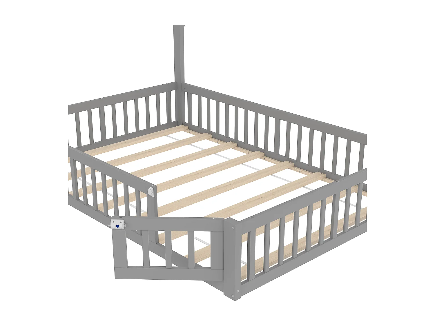 Lit pour enfants avec forme de cheminée, 140 x 190 cm, Pin, Gris, avec sommier (sans matelas) (206.5x151x164 cm)