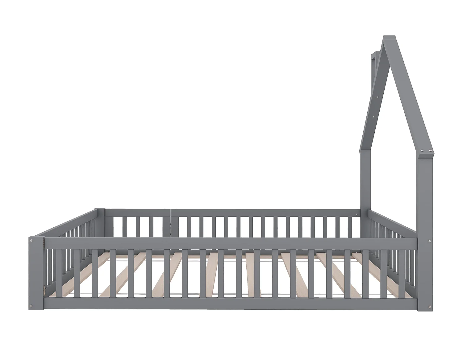 Lit pour enfants avec forme de cheminée, 140 x 190 cm, Pin, Gris, avec sommier (sans matelas) (206.5x151x164 cm)