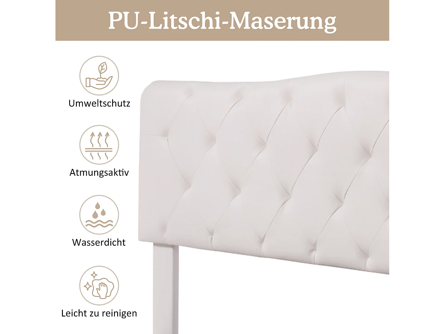 Lit avec tête de lit réglable, 180x200 cm, avec sommier à lattes, design moderne, PU, blanc