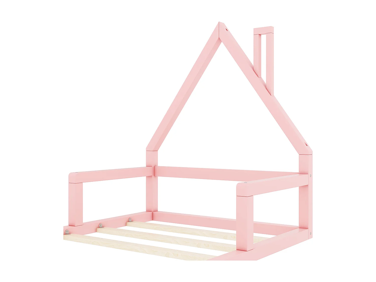 Letto per bambini, 90x200 cm, letto piano a forma di casa, in legno massello di pino, design semplice, rosa (209x99x107 cm)