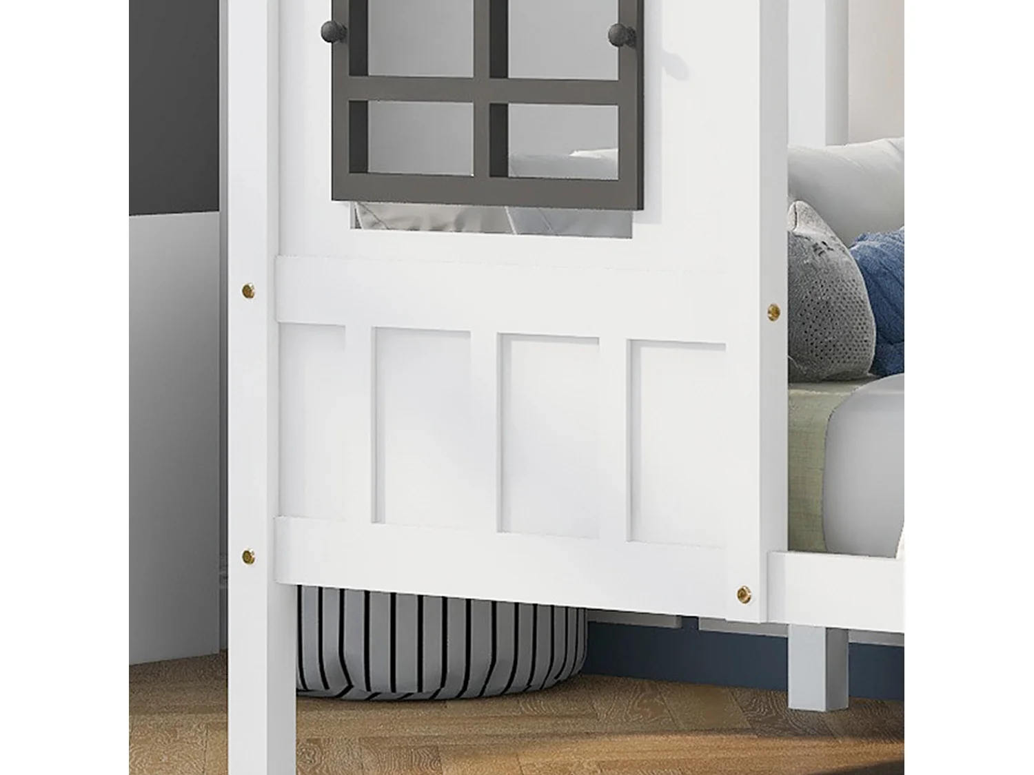 Huisbed met ramen, kinderbed, eenpersoonsbed en tweepersoonsbed, massief houten frame, MDF, wit (200x90cm)