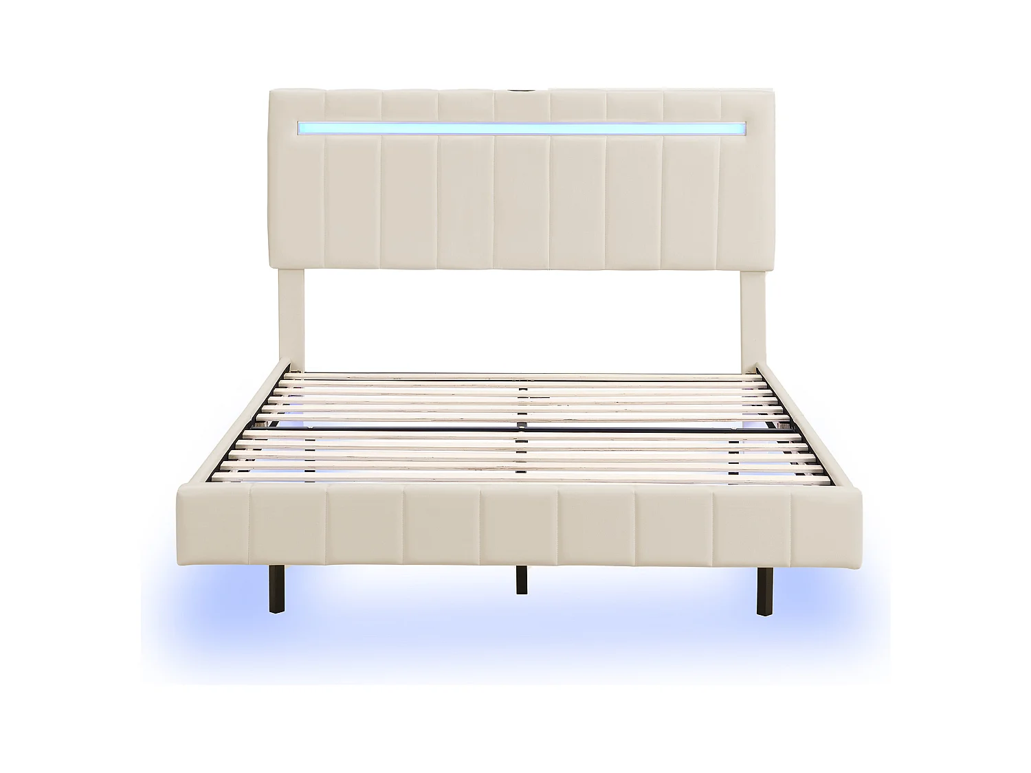 Lit double flottant avec LED, lin, beige (210x151x100cm)