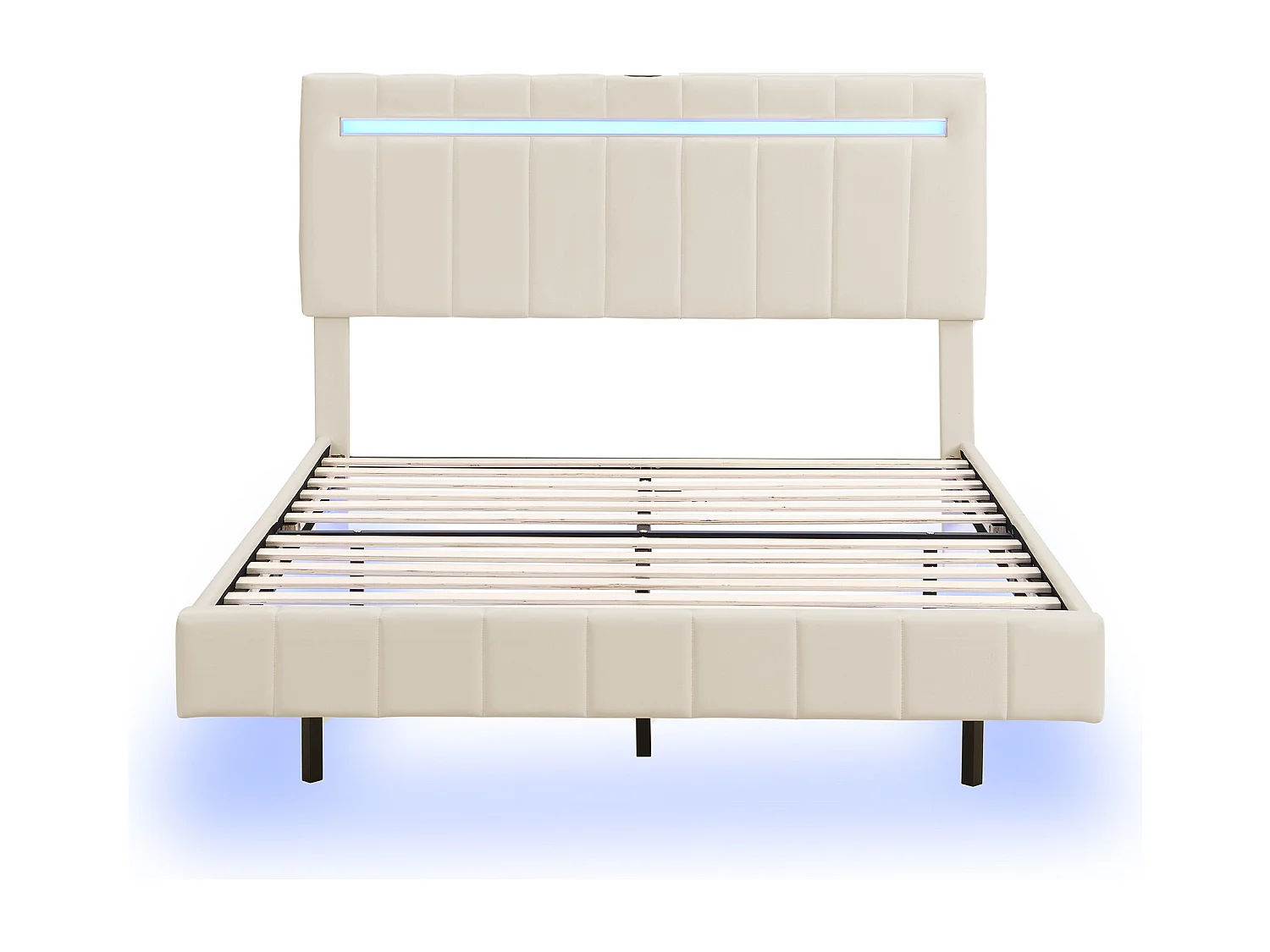 Lit double flottant avec LED, lin, beige (210x151x100cm)