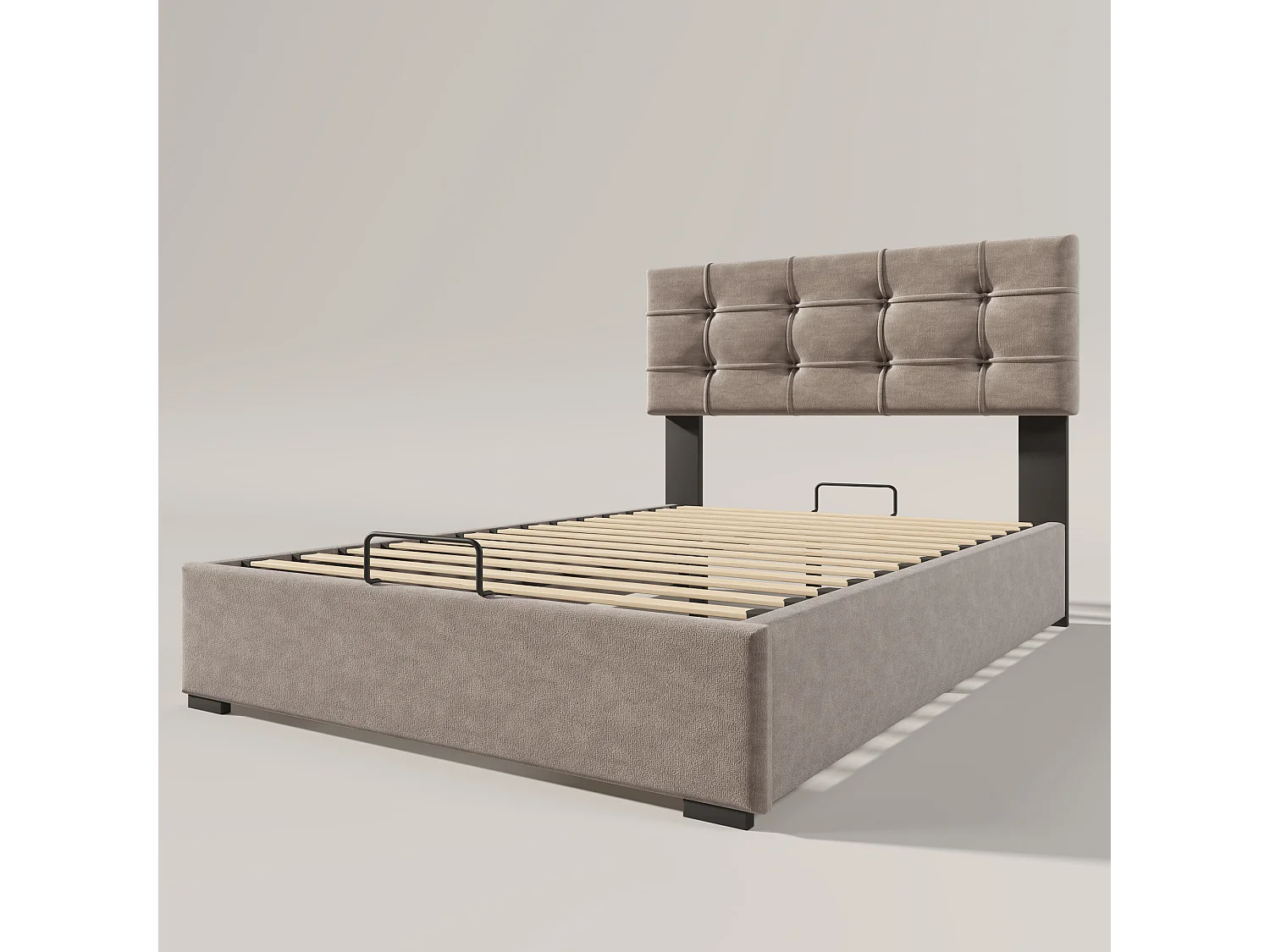 Cama hidráulica 90x200 cm con colchón, Cabecero regulable, Canapé, Terciopelo, Gris claro (203x96x97,5-117,5 cm)