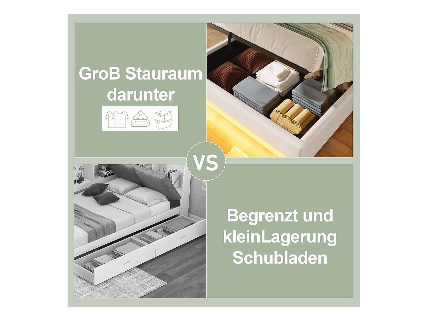 Lit tapissier 140 x 200 cm, avec LED télécommandée, USB et Type-C, petites poches de rangement, sans tête de lit, fonction de stockage hydraulique (203x141.5x32 cm)