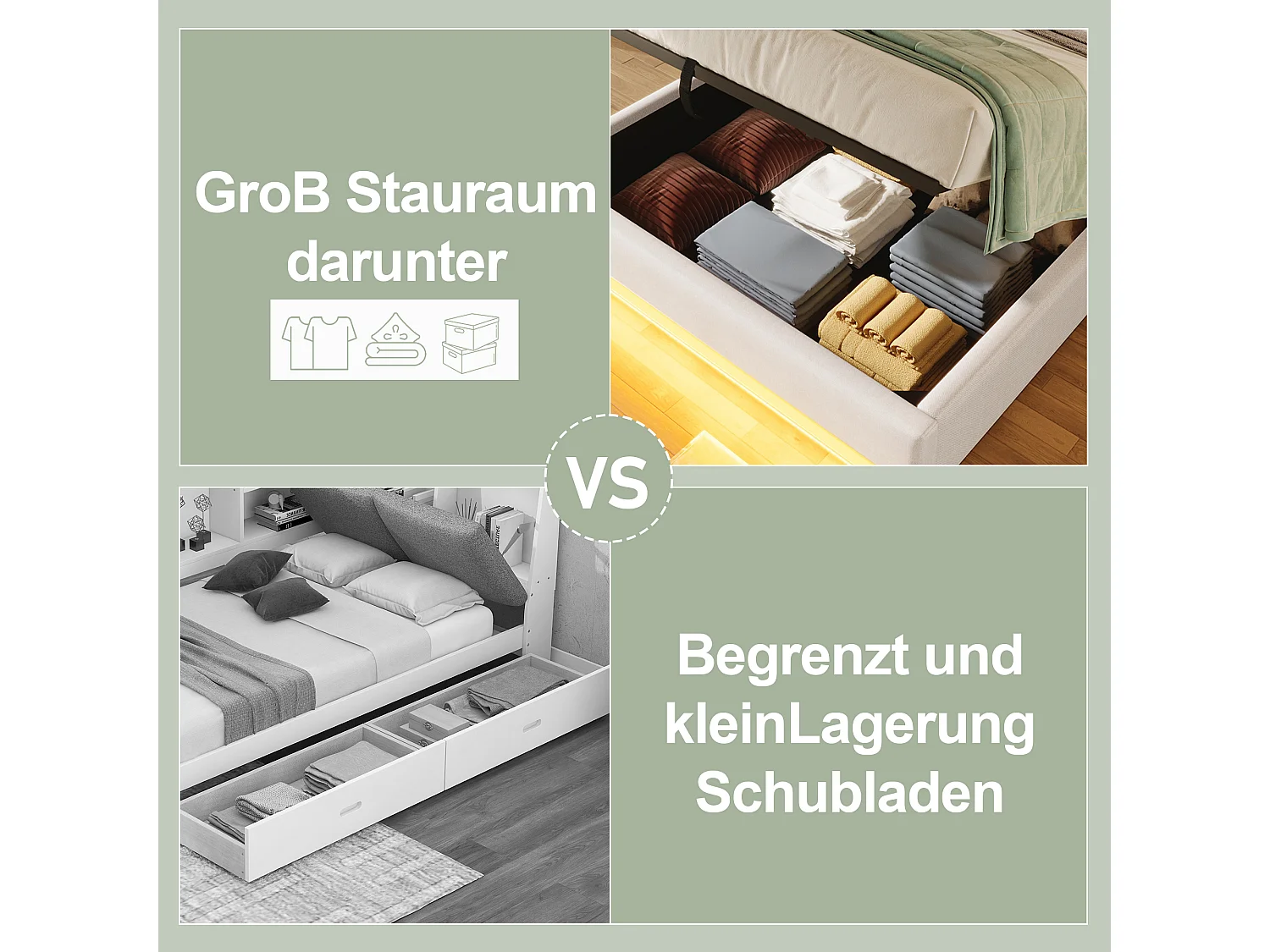 Lit tapissier 140 x 200 cm, avec LED télécommandée, USB et Type-C, petites poches de rangement, sans tête de lit, fonction de stockage hydraulique (203x141.5x32 cm)