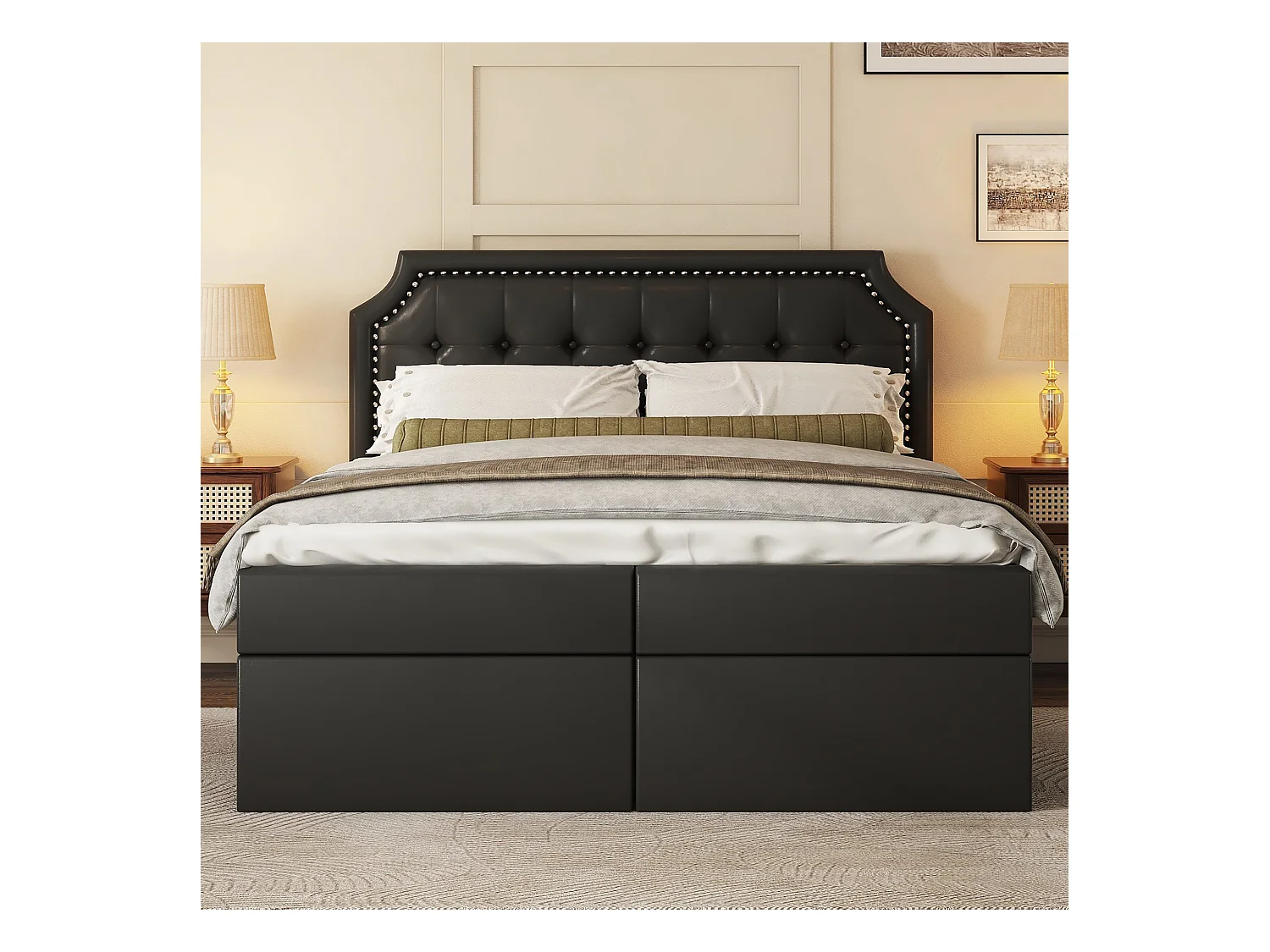 Letto contenitore 140x200 cm, struttura in metallo con rete a doghe, design minimalista, nero (211x141x105,5 cm)