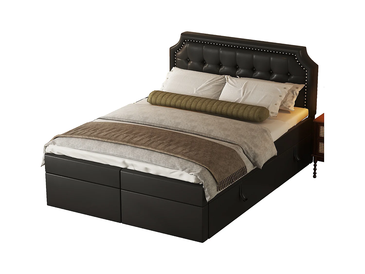 Letto contenitore 140x200 cm, struttura in metallo con rete a doghe, design minimalista, nero (211x141x105,5 cm)