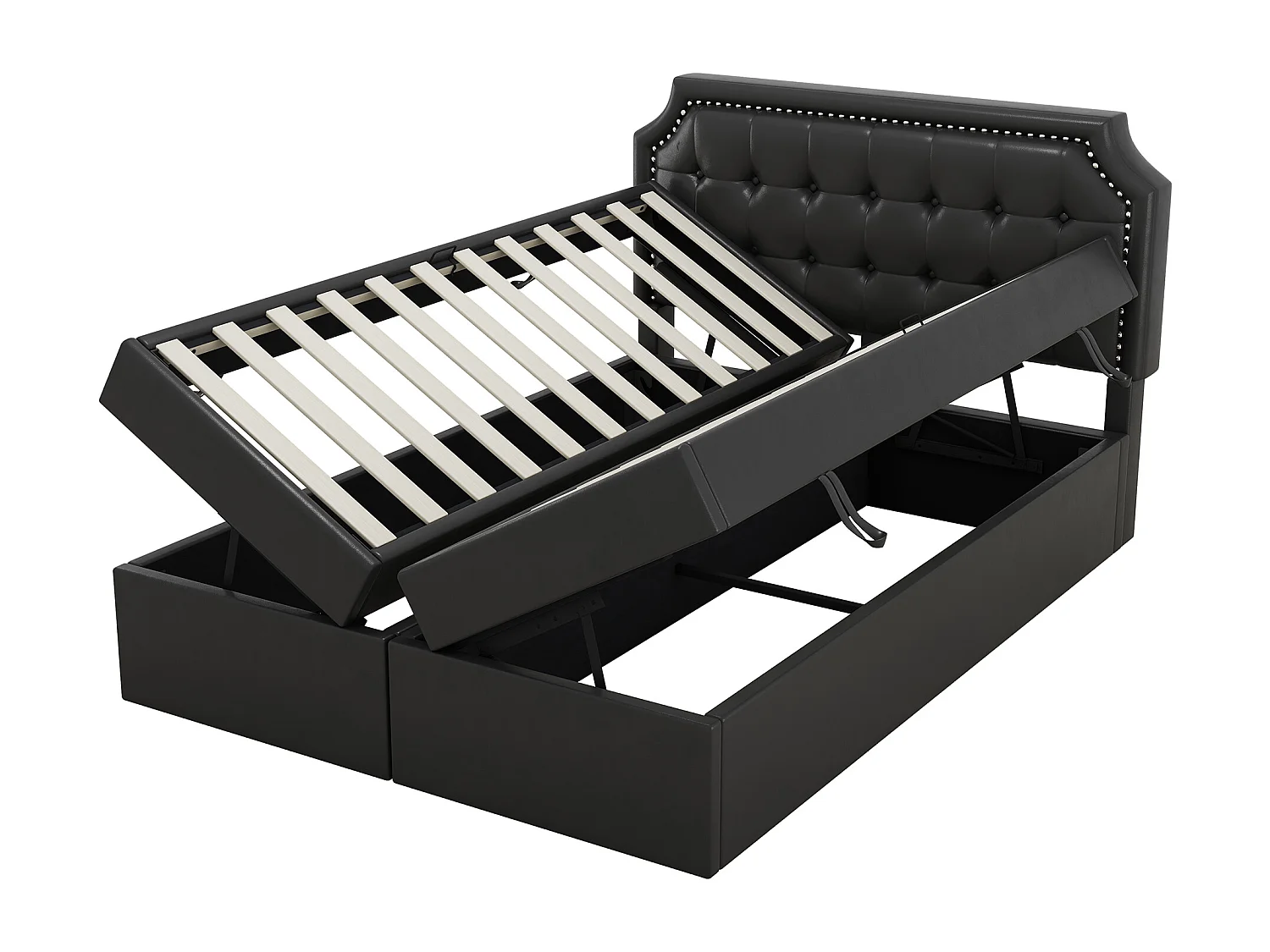 Cama con almacenaje, 140x200 cm, estructura de metal con somier, diseño minimalista, color negro (211x141x105,5 cm)