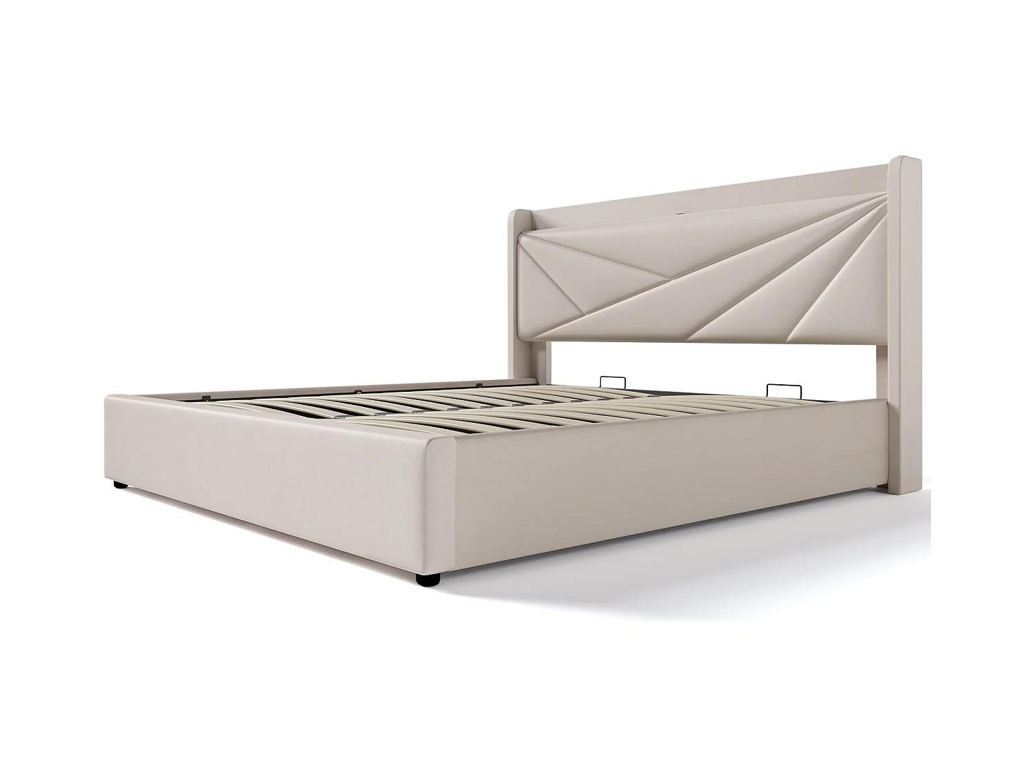 Letto imbottito con ricarica USB, LED, 4 cassetti, lino in cotone, beige (166x208x107cm)