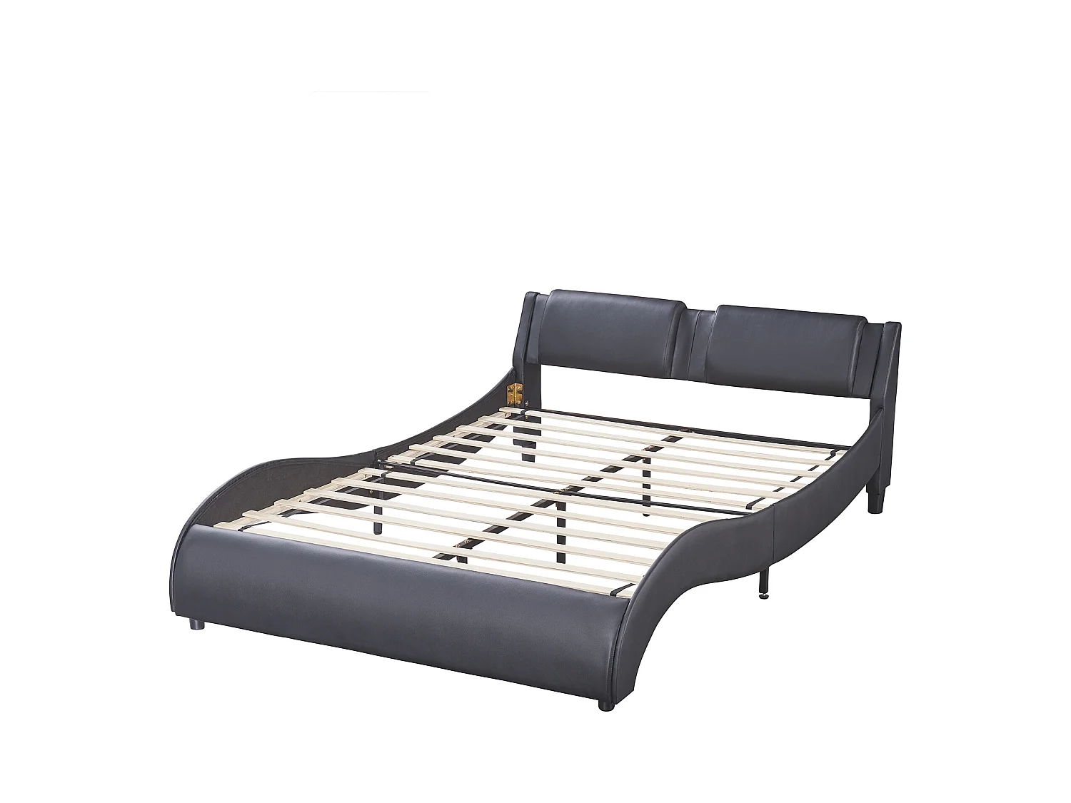 Zwart kunstlederen LED-gestoffeerd bed, MDF-frame met lattenbodem (217x148x112cm)