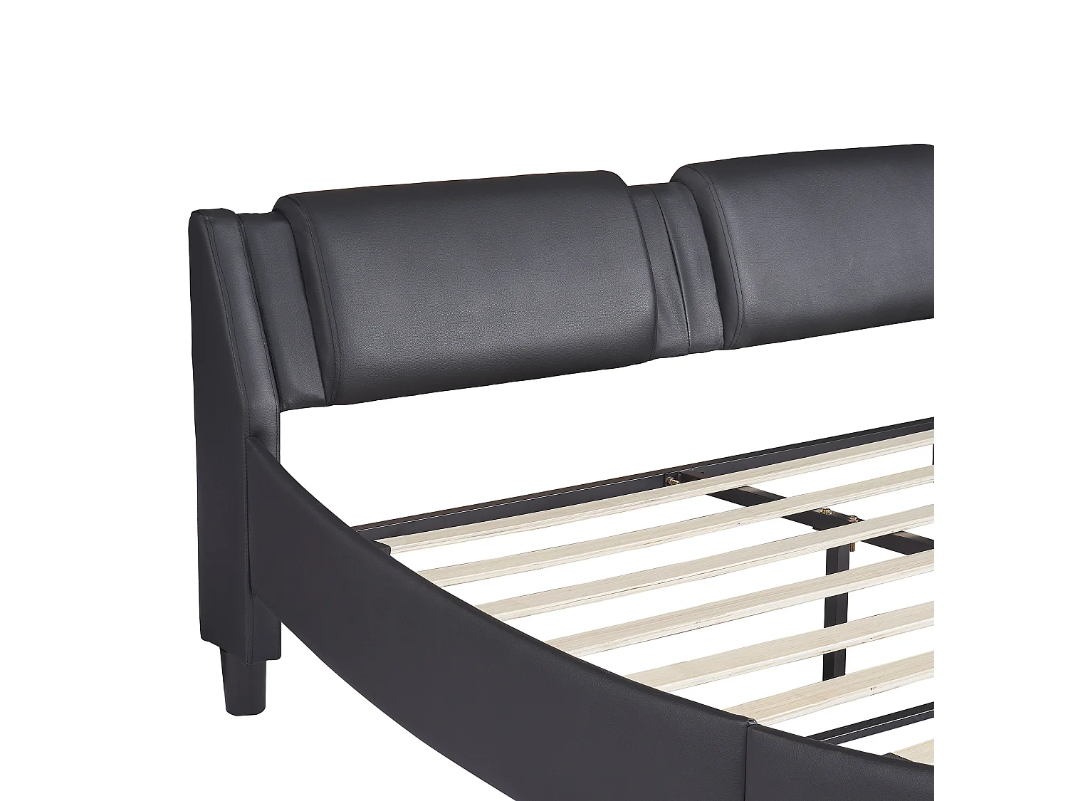 Letto imbottito in similpelle nera con LED, struttura in MDF con rete a doghe (217x148x112cm)
