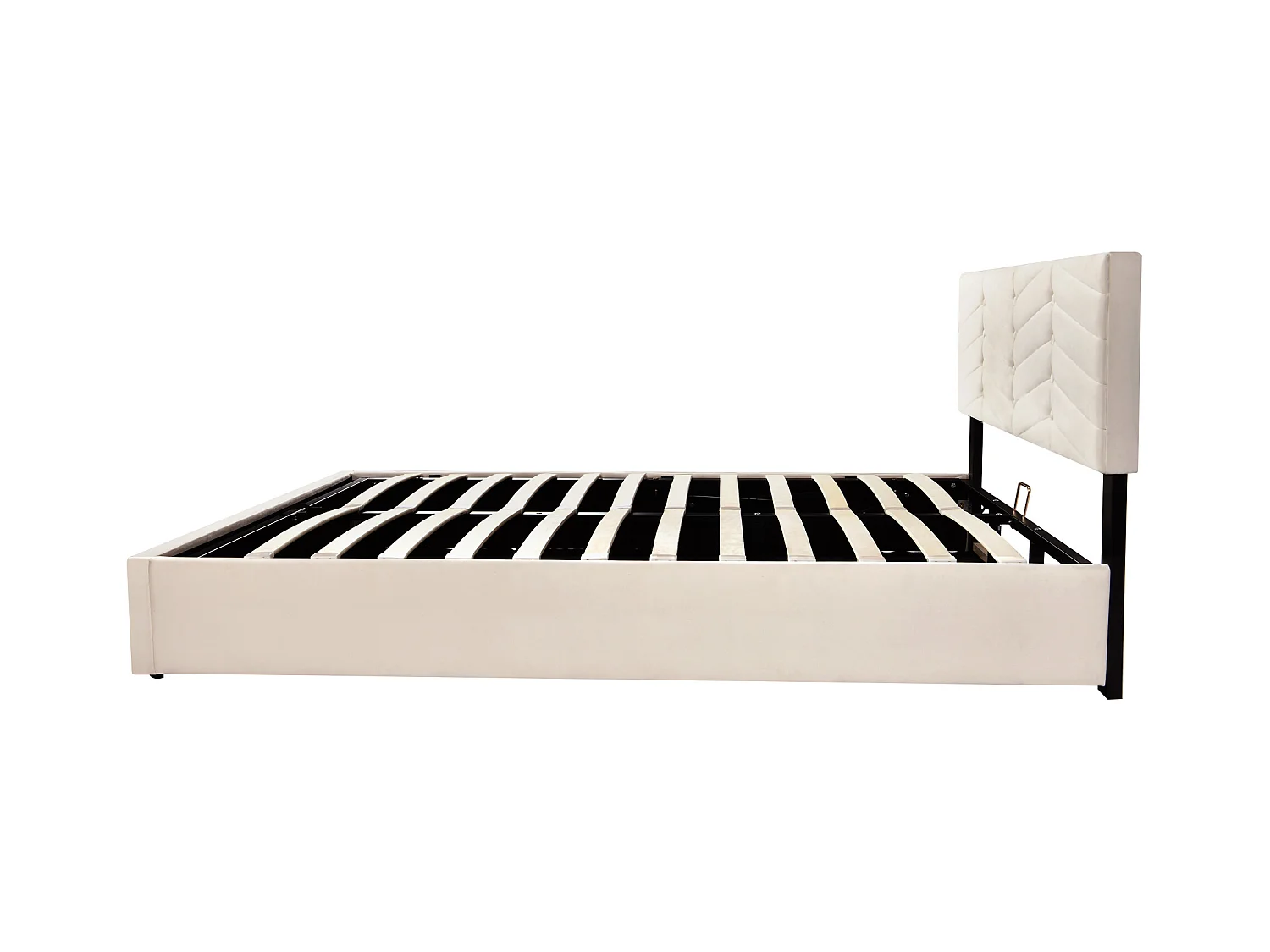 Lit rembourré 140x200 avec sommier à lattes et tête de lit, tête de lit réglable, design moderne, velours beige (140x200 cm)