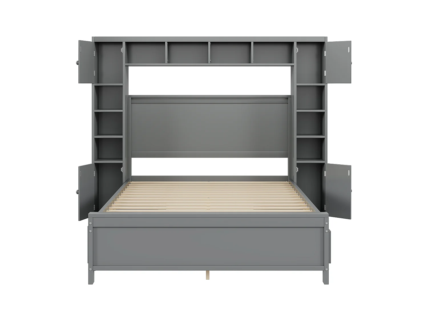 Estructura de cama con almacenaje, 4 cajones y cómoda grande, madera maciza, gris (209x196x153,5 cm)