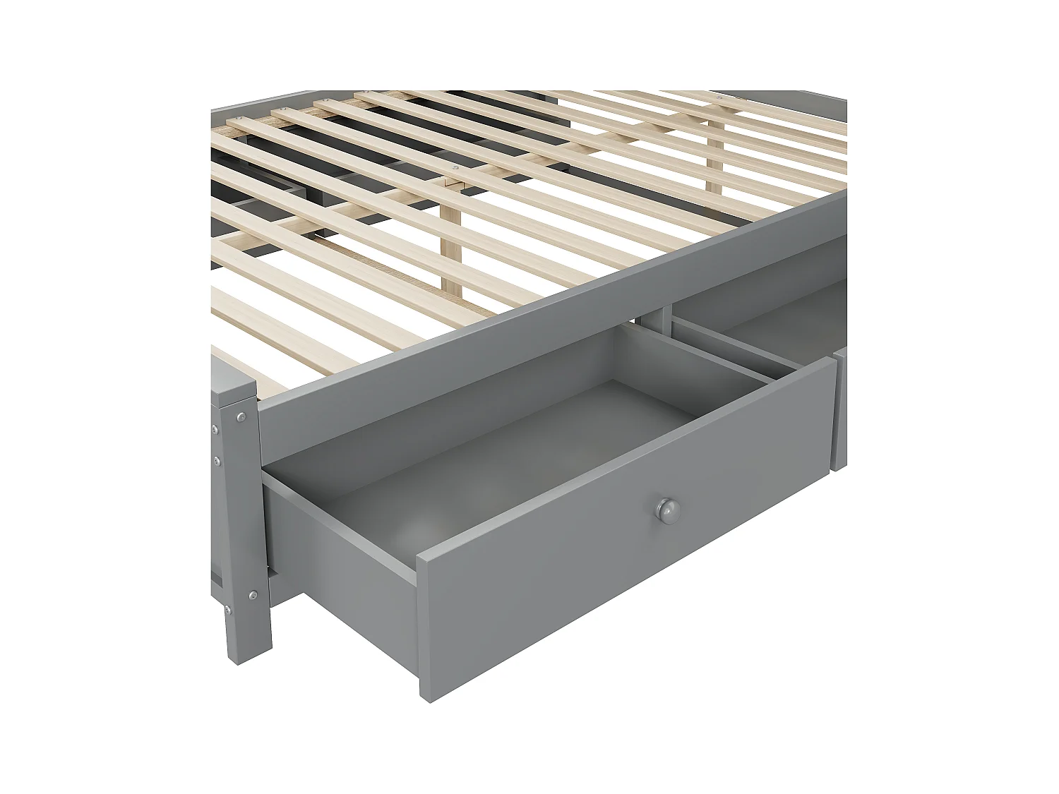 Estructura de cama con almacenaje, 4 cajones y cómoda grande, madera maciza, gris (209x196x153,5 cm)