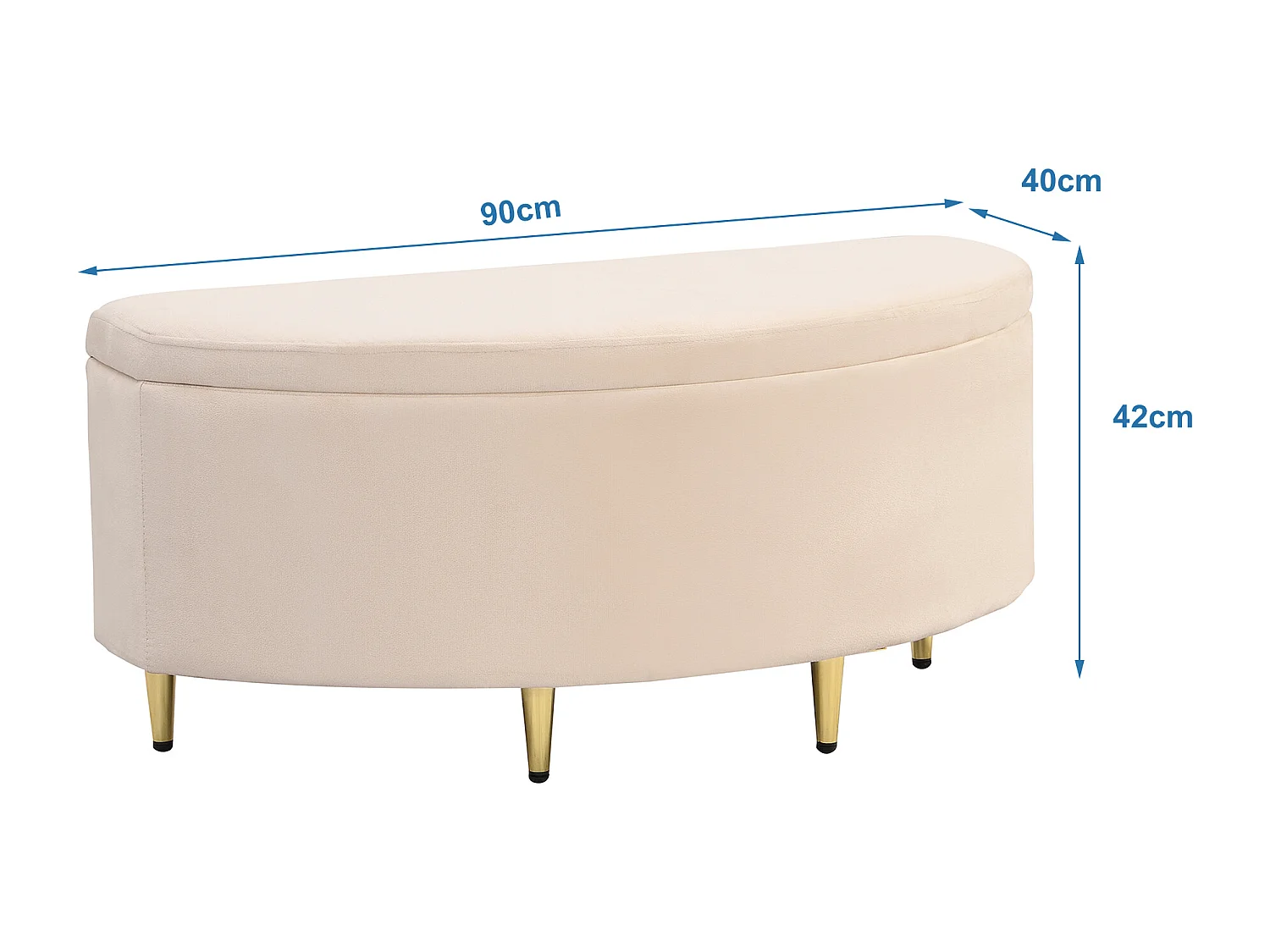 Lit capitonné 90x200 cm, tête de lit avec boutons, pieds en métal doré, hauteur ajustable, velours beige (95x205x120/130 cm)