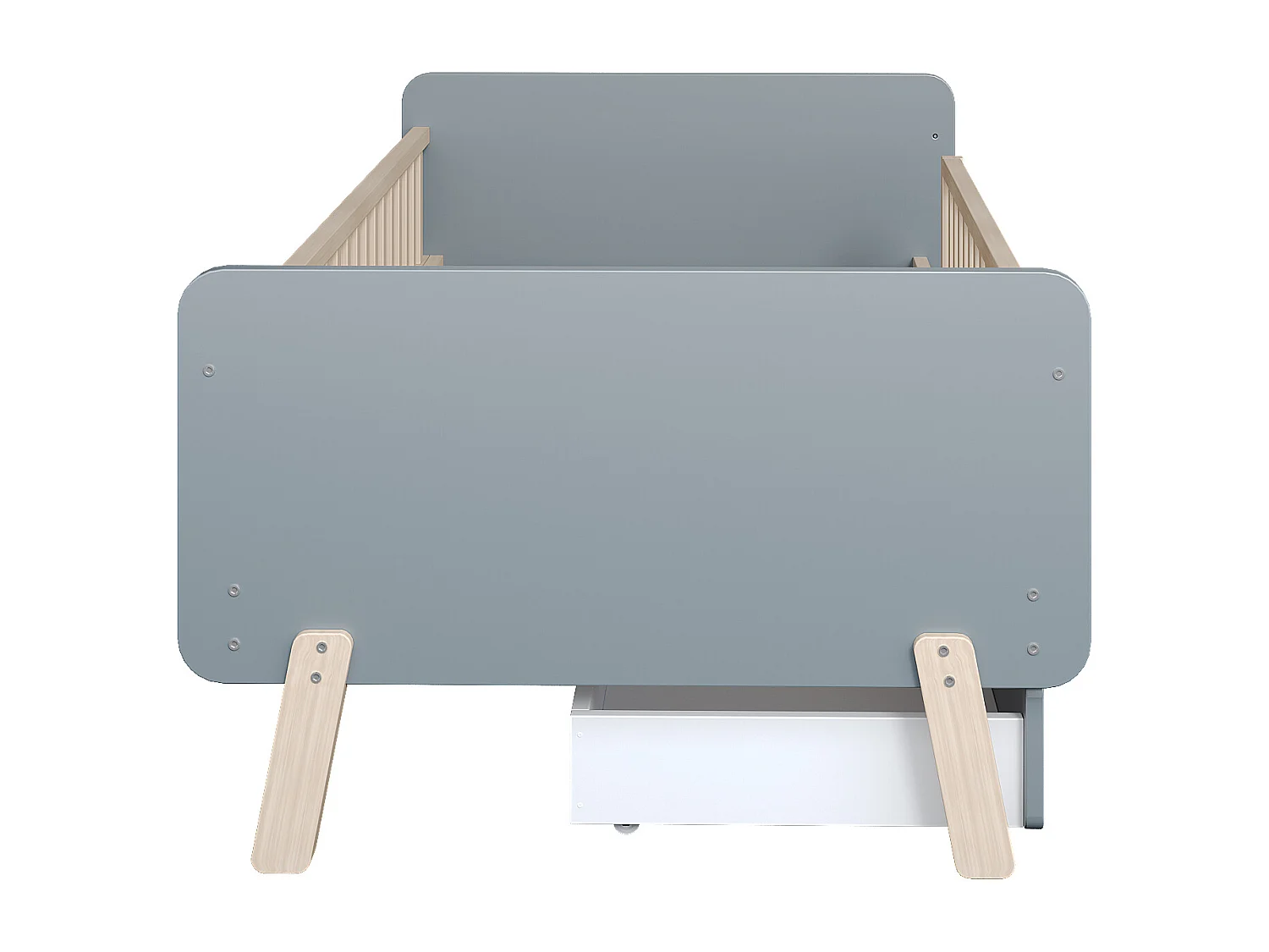 Kinderbed 90x190 cm, massief houten eenpersoonsbed met 2 lades en lattenbodem, grijs (196,6x99x64 cm)