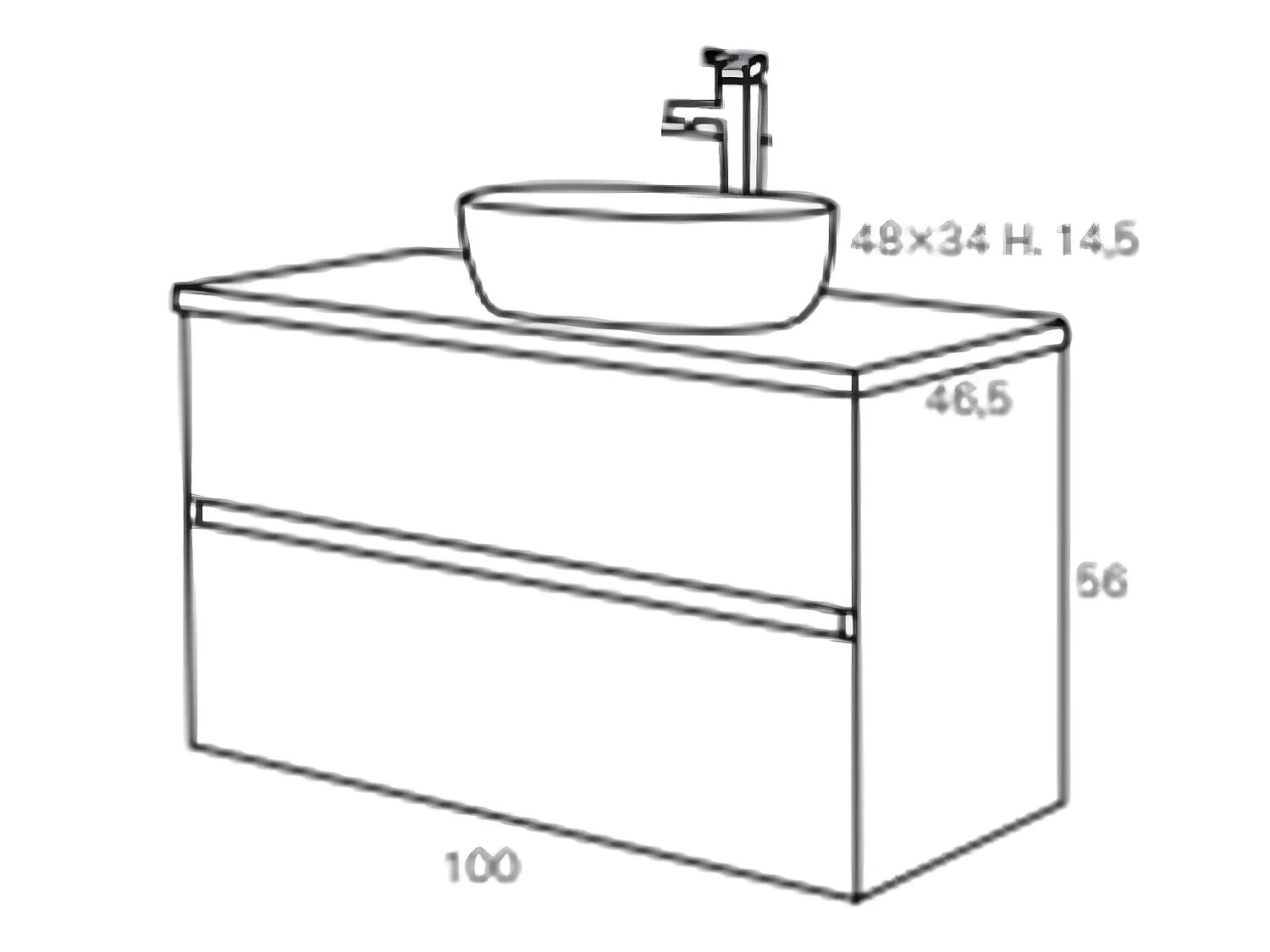 Ensemble de salle de bain coloris noir avec vasque à poser + miroir + colonne - Longueur meuble 100 x Profondeur 46 x Hauteur 56 cm