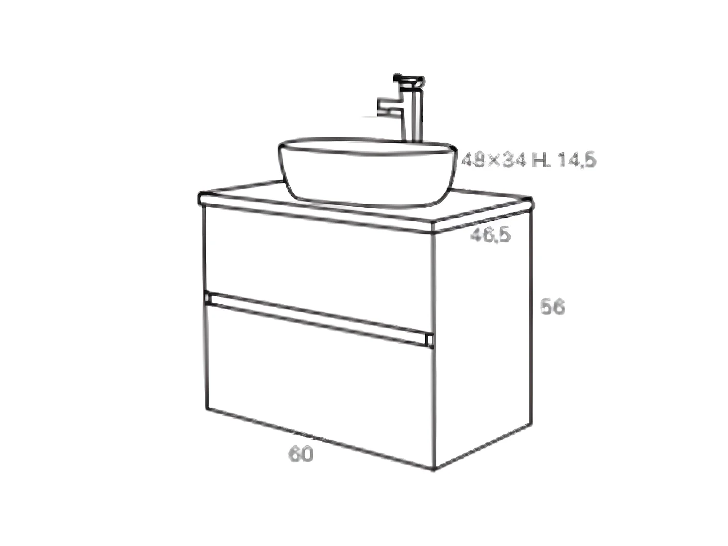 Ensemble de salle de bain coloris taupe avec vasque à poser + miroir + colonne - Longueur meuble 60 x Profondeur 46 x Hauteur 56 cm