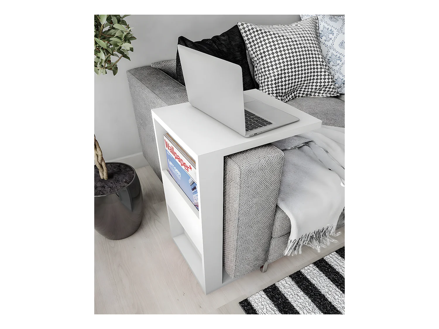 Table d'appoint coloris blanc - longueur 36 x profondeur 39 x hauteur 68 cm