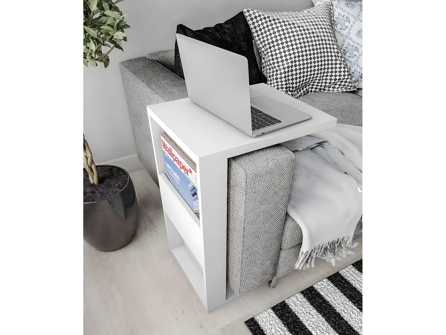 Table d'appoint coloris blanc - longueur 36 x profondeur 39 x hauteur 68 cm