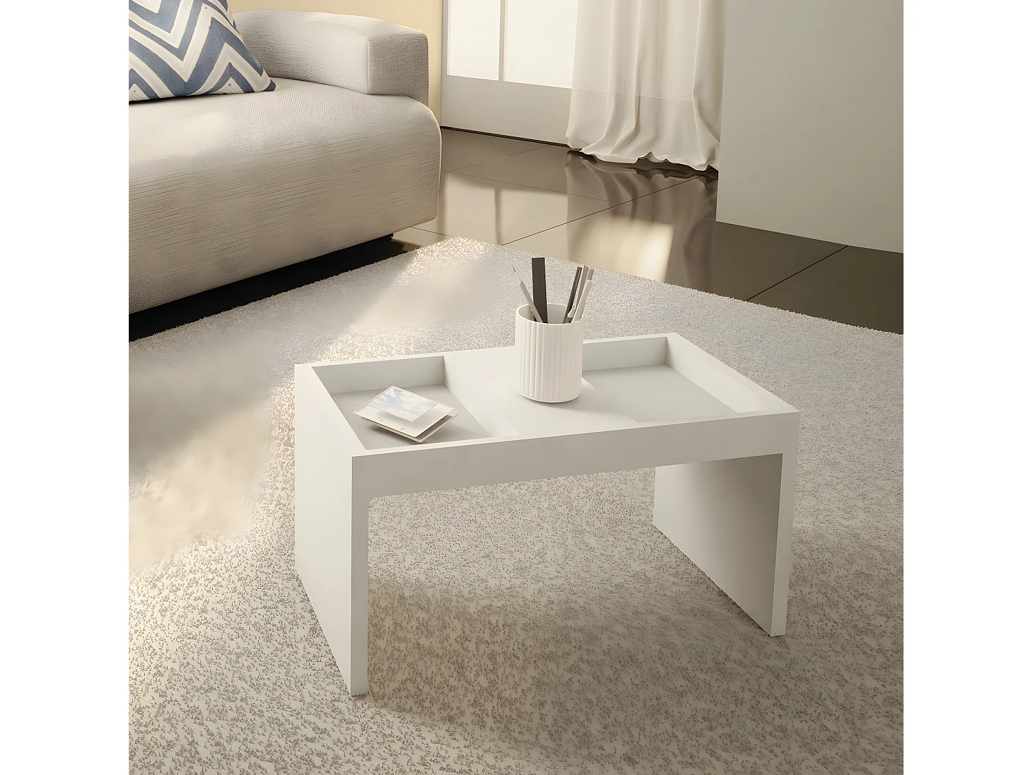 Table d'appoint coloris blanc - longueur 36 x profondeur 39 x hauteur 68 cm