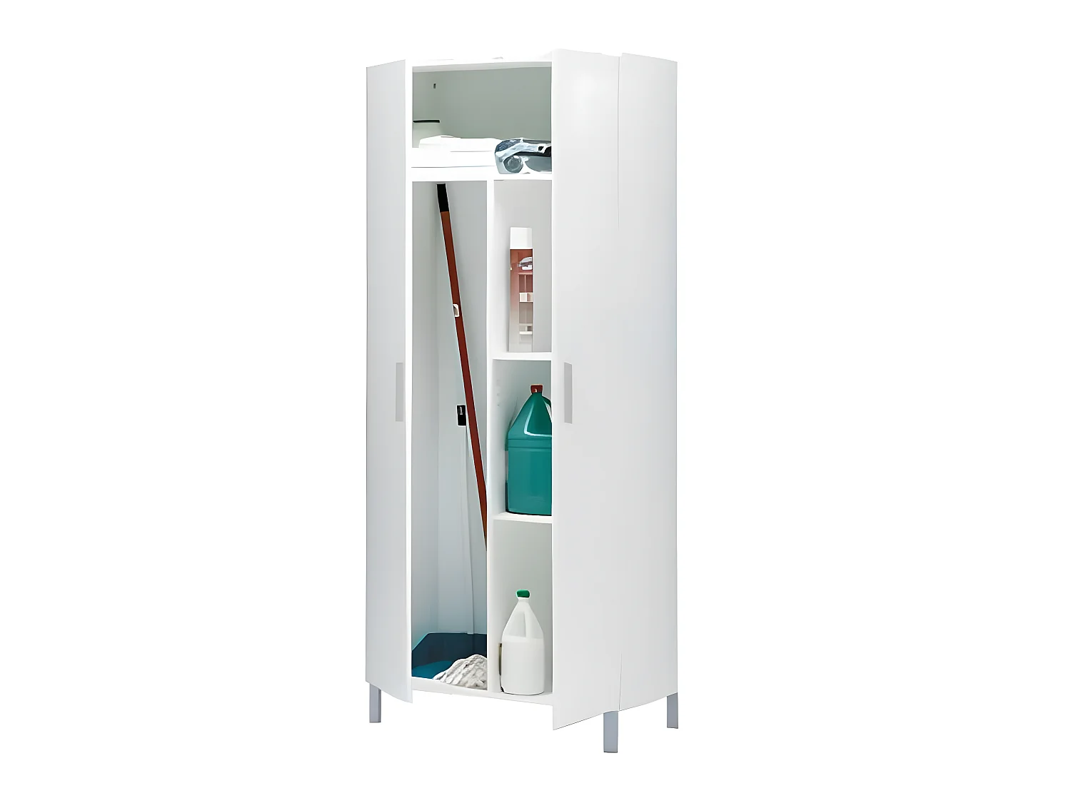 Armoire placard de rangement de 2 portes coloris blanc - Longueur 82 x profondeur 35 x hauteur 188 cm