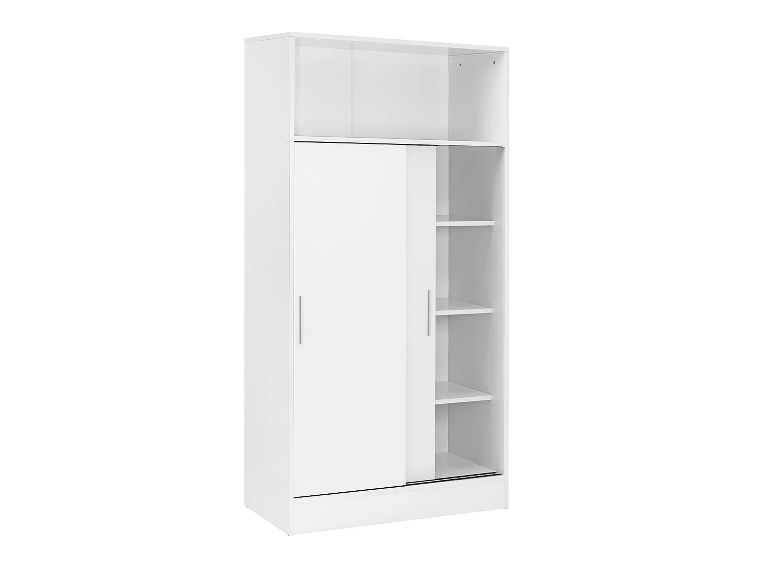 Armoire / placard de rangement de 2 portes coulissantes et 4 étagères coloris blanc - longueur 82 x profondeur 38 x hauteur 157 cm