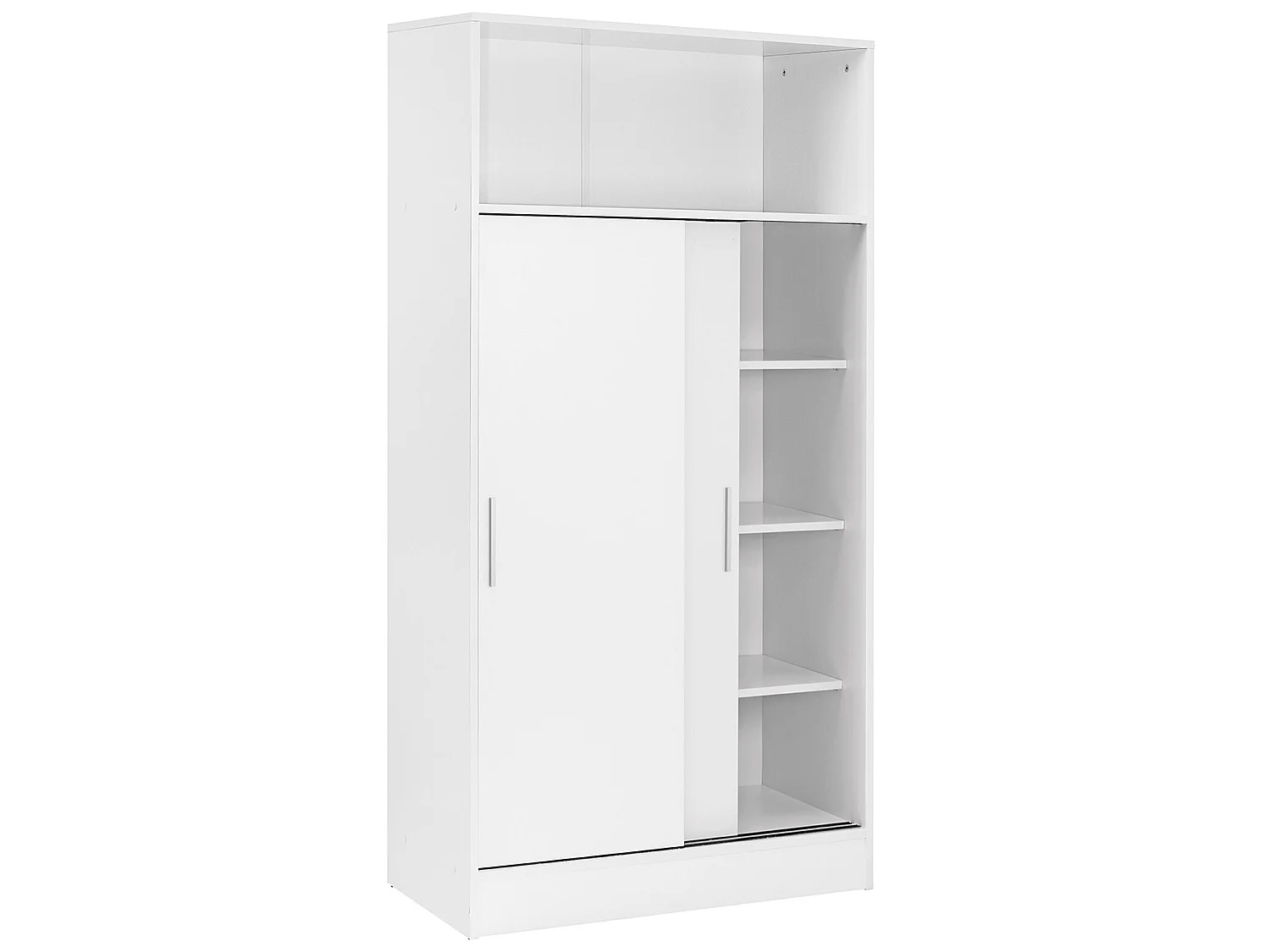 Armoire / placard de rangement de 2 portes coulissantes et 4 étagères coloris blanc - longueur 82 x profondeur 38 x hauteur 157 cm