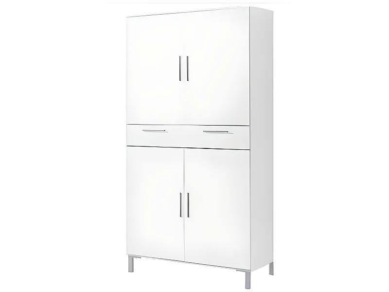 Armoire placard de rangement de 4 portes + 1 tiroir coloris blanc - Longueur 82 x profondeur 35 x hauteur 188 cm