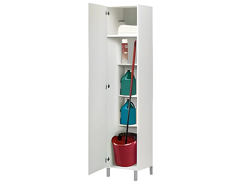 Armoire placard de rangement avec 1 porte et 4 étagères coloris blanc - Longueur 42 x profondeur 35 x hauteur 188 cm