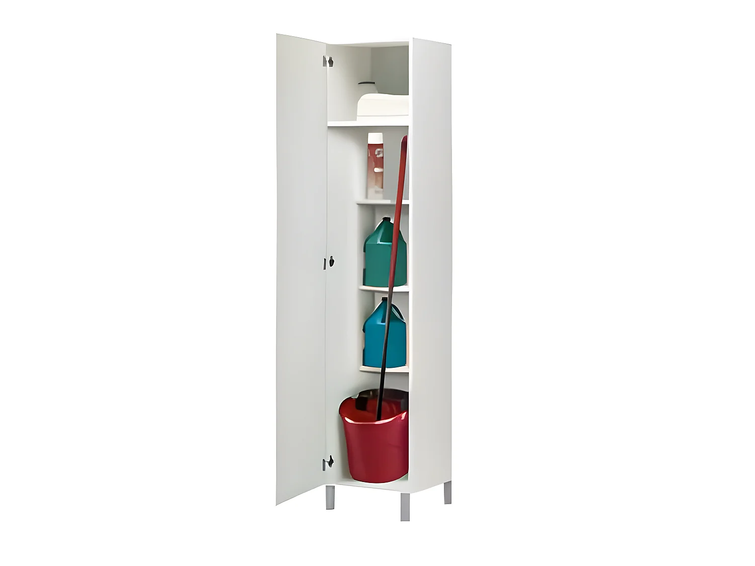 Armoire placard de rangement avec 1 porte et 4 étagères coloris blanc - Longueur 42 x profondeur 35 x hauteur 188 cm