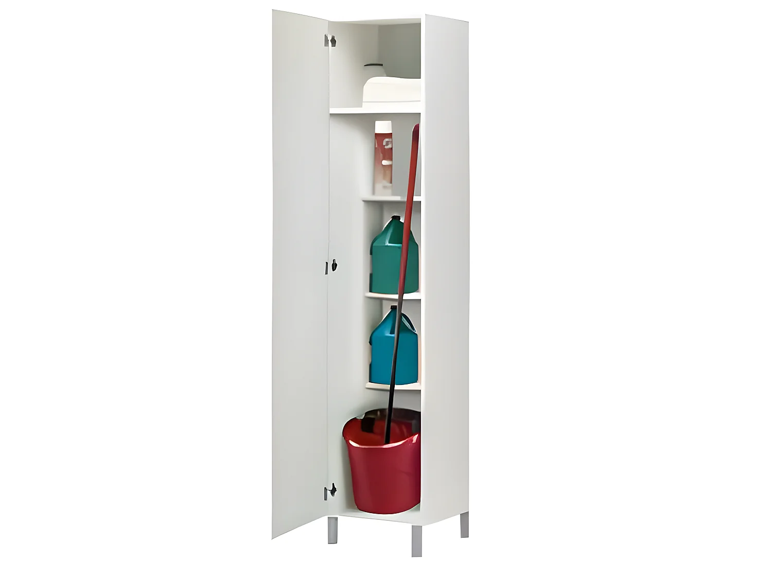 Armoire placard de rangement avec 1 porte et 4 étagères coloris blanc - Longueur 42 x profondeur 35 x hauteur 188 cm