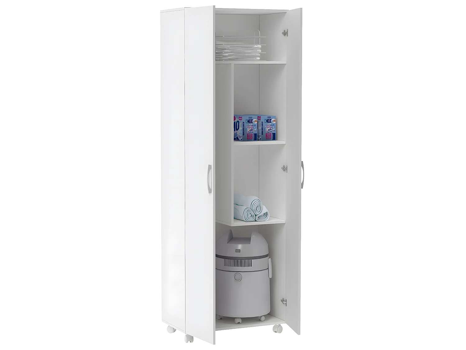 Armoire / placard de rangement de 2 portes à roulettes coloris blanc - longueur 72 x profondeur 35 x hauteur 183 cm