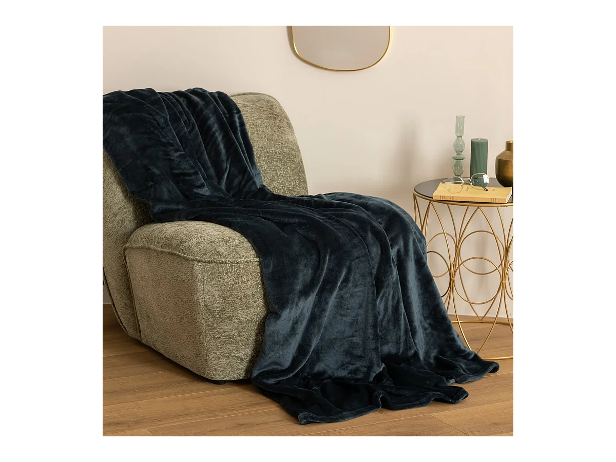 Couverture en flanelle, couverture polaire plaid en polyester coloris bleu - Longueur 230 x Profondeur 180 x Hauteur 1 cm