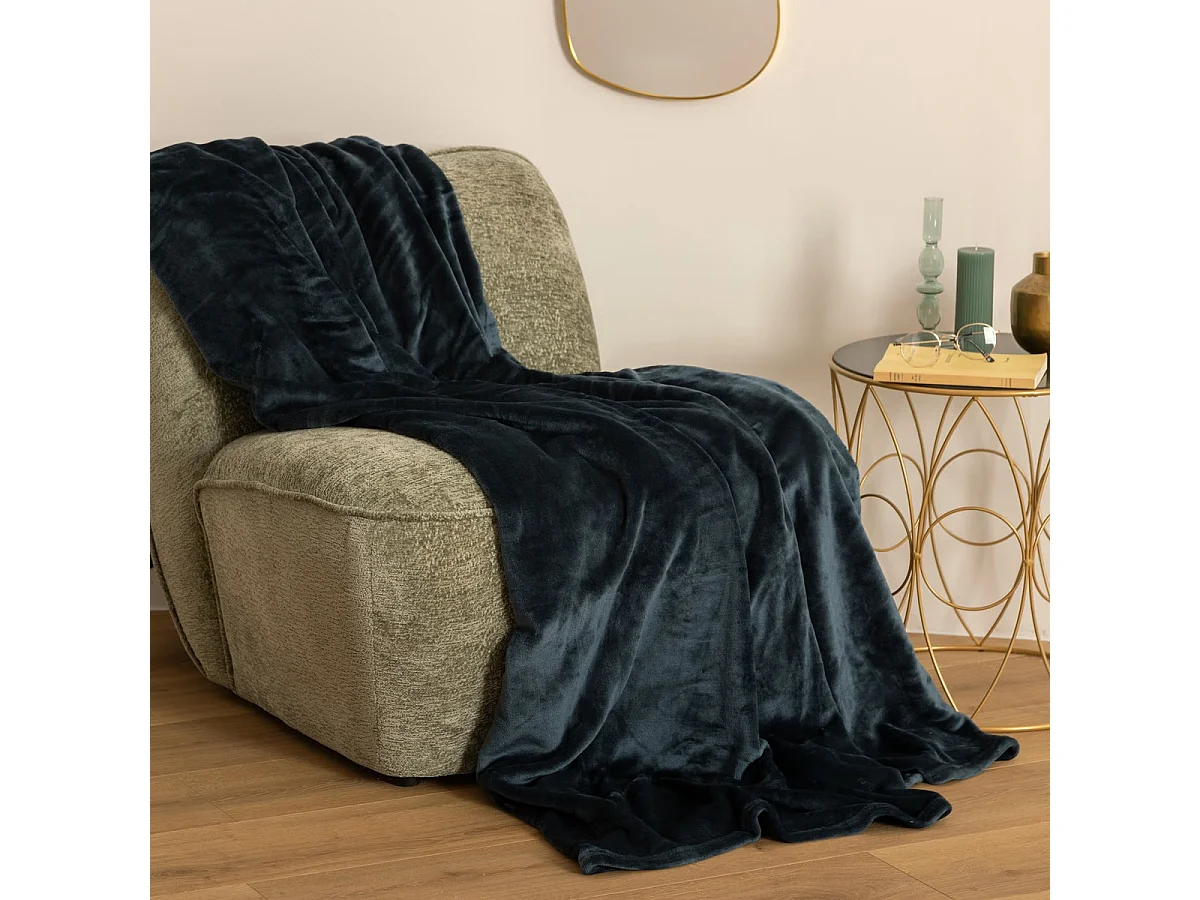 Couverture en flanelle, couverture polaire plaid en polyester coloris bleu - Longueur 230 x Profondeur 180 x Hauteur 1 cm