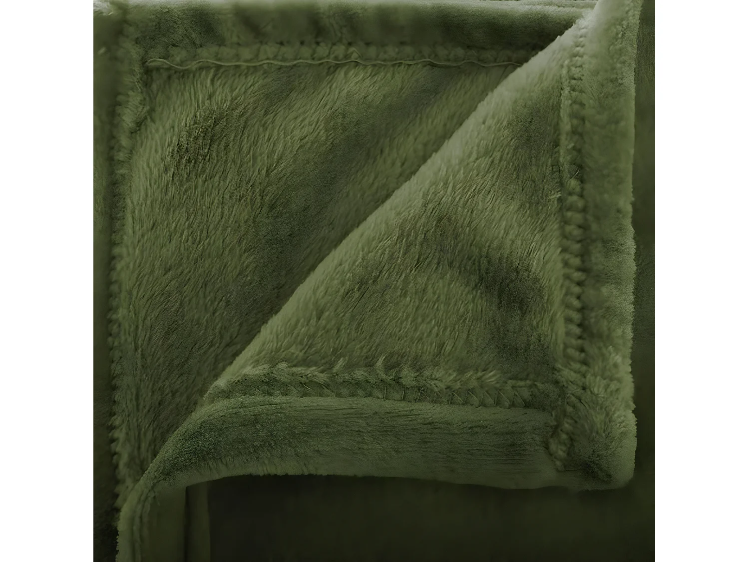 Plaid en polyester coloris vert kaki - Longueur 230 x Profondeur 180 x Hauteur 1 cm