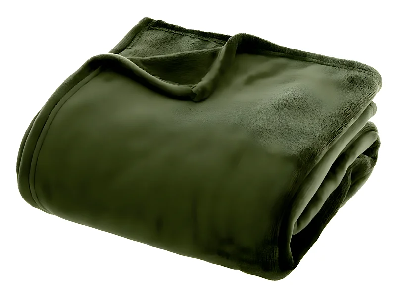 Plaid en polyester coloris vert kaki - Longueur 230 x Profondeur 180 x Hauteur 1 cm