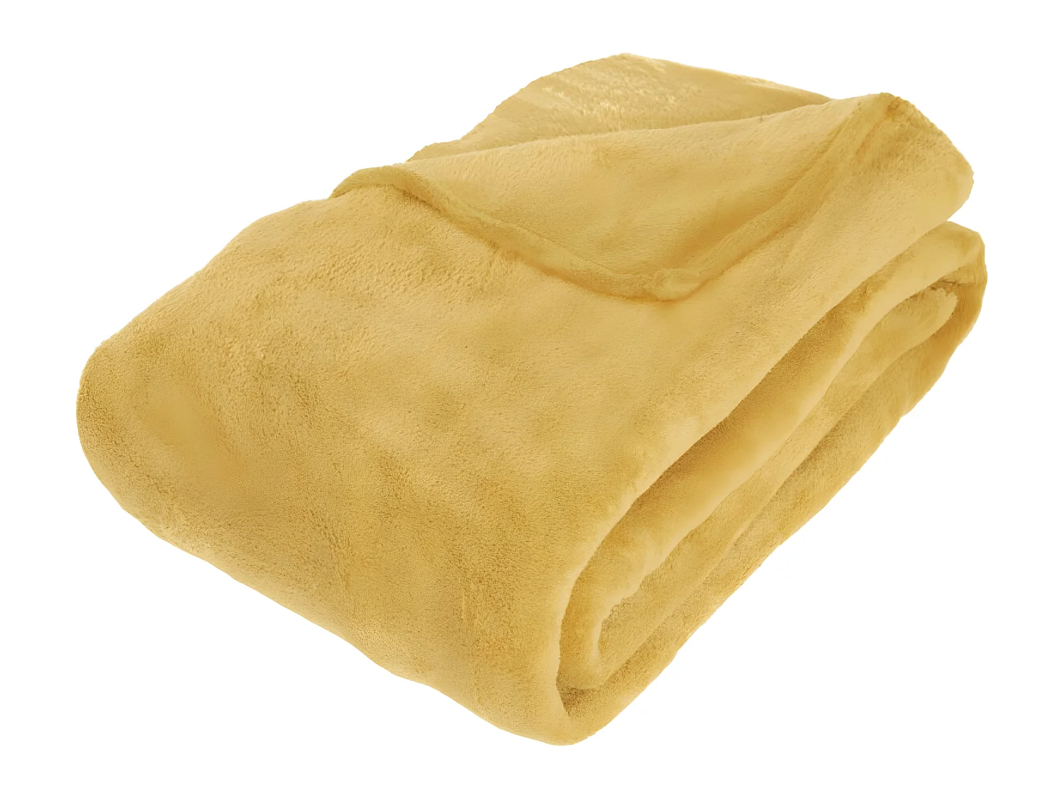 Plaid, couverture en microfibre coloris jaune ocre - L. 230  x P. 180 x H. 1 cm