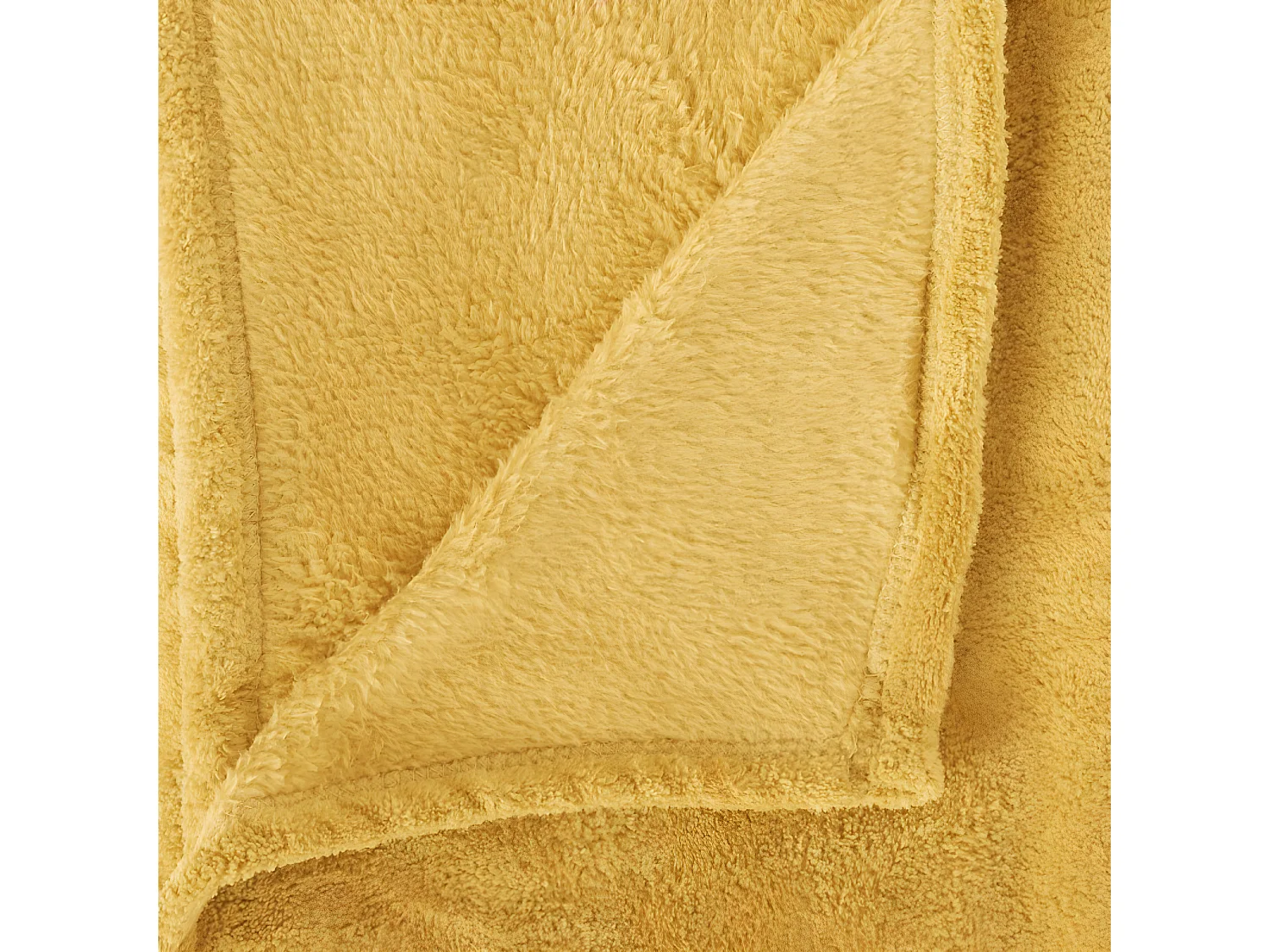 Plaid, couverture en microfibre coloris jaune ocre - L. 230  x P. 180 x H. 1 cm
