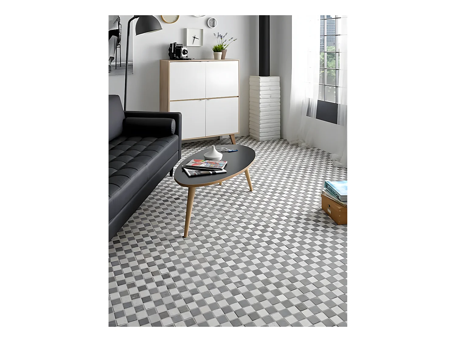 Carrelage de mosaïque/Plaque mosaïque mur et sol en marbre naturel coloris noir et blanc mat- 30 x 30 cm