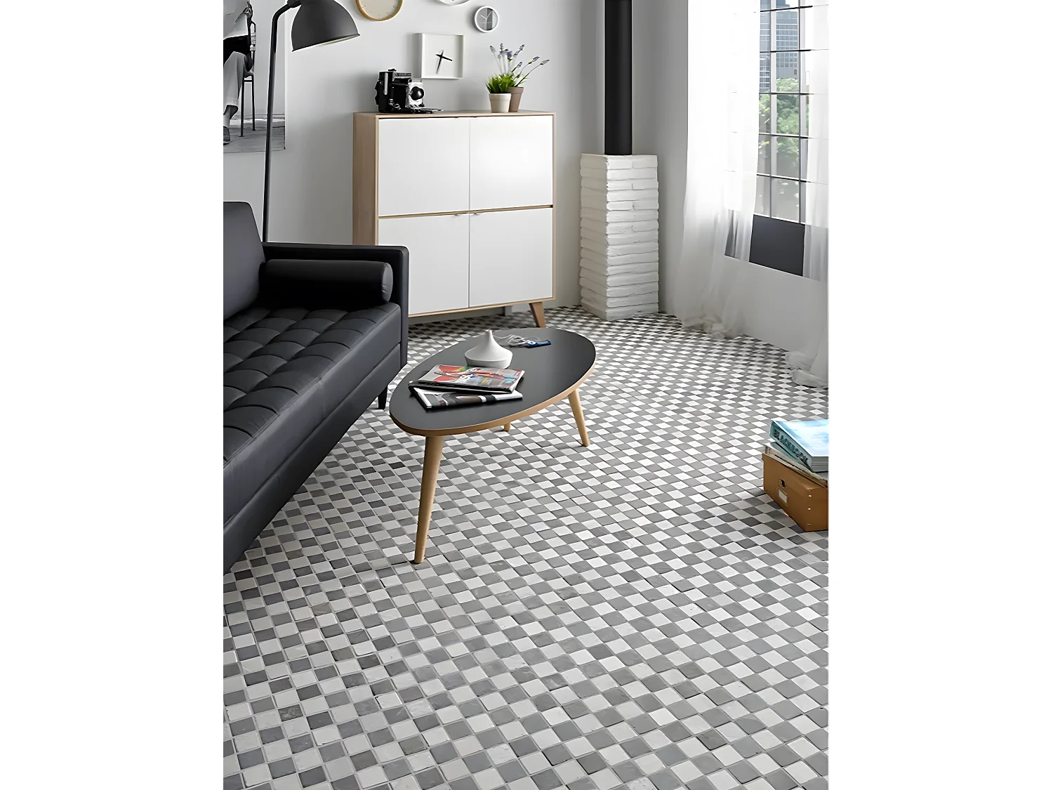 Carrelage de mosaïque/Plaque mosaïque mur et sol en marbre naturel coloris noir et blanc mat- 30 x 30 cm