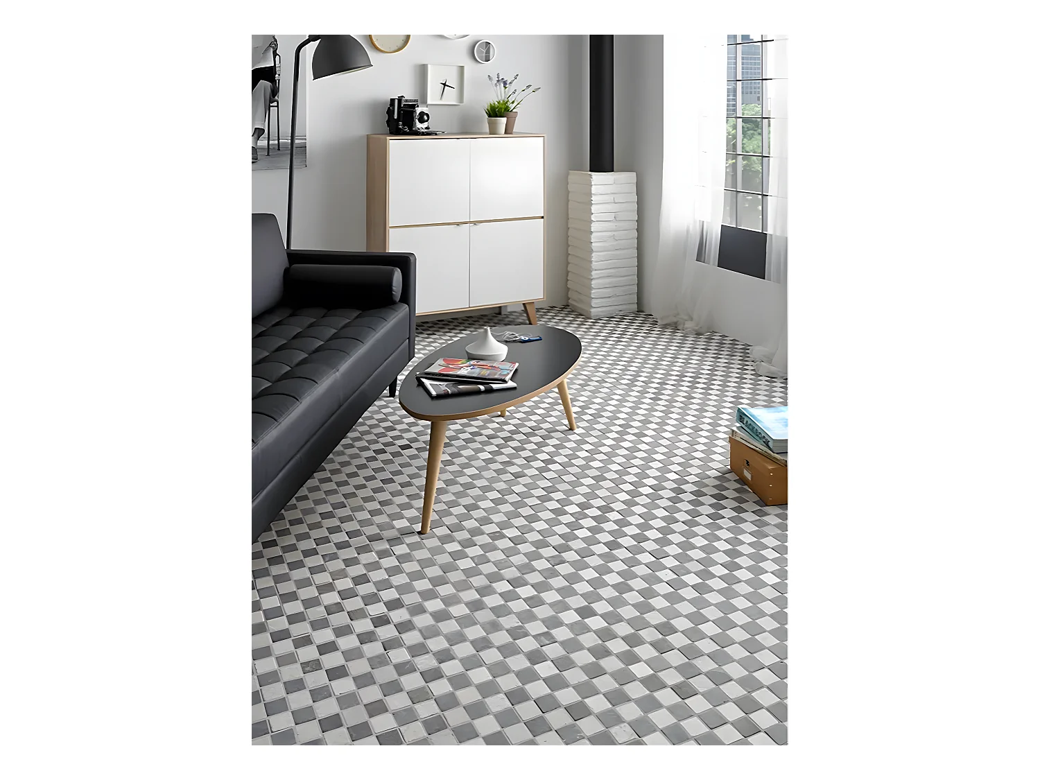 Carrelage de mosaïque (Boite de 1m²) / Plaque mosaïque mur et sol en marbre naturel coloris noir et blanc mat- 30 x 30 cm